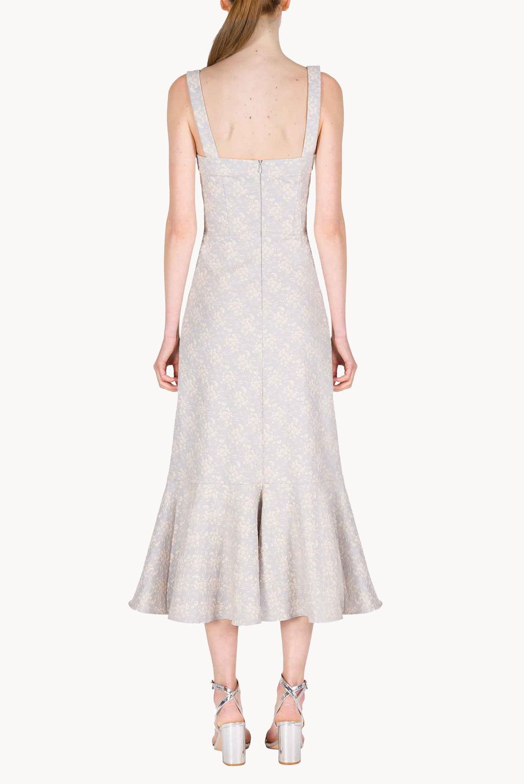 Abito in Jacquard Floreale con Volant
