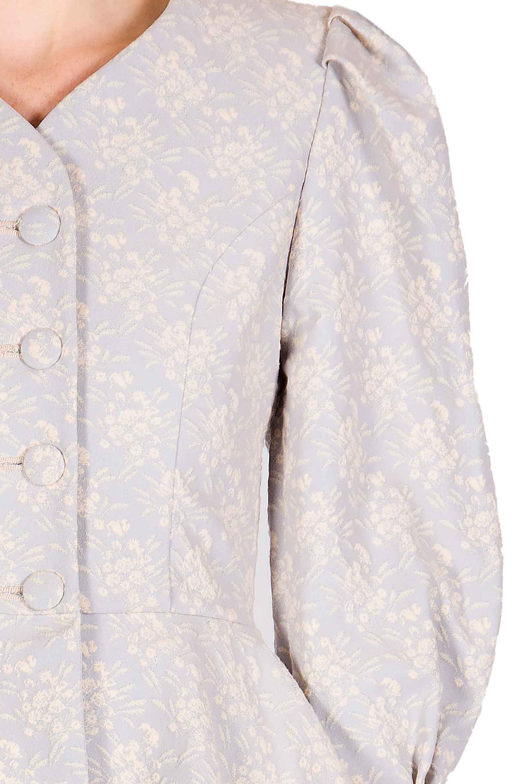 Giacca con Maniche a Sbuffo in Jacquard Floreale con Volant