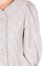 Giacca con Maniche a Sbuffo in Jacquard Floreale con Volant