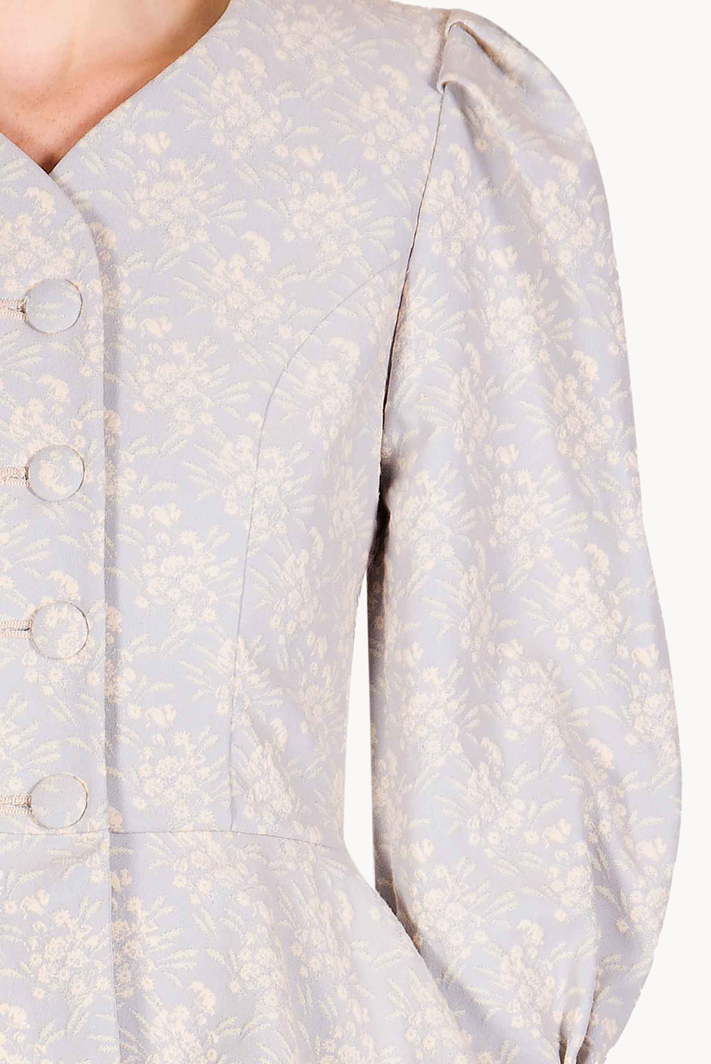 Puffy Sleeve Floral Jacquard Flounced Jacket