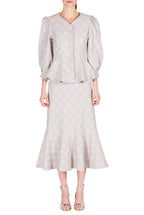 Giacca con Maniche a Sbuffo in Jacquard Floreale con Volant