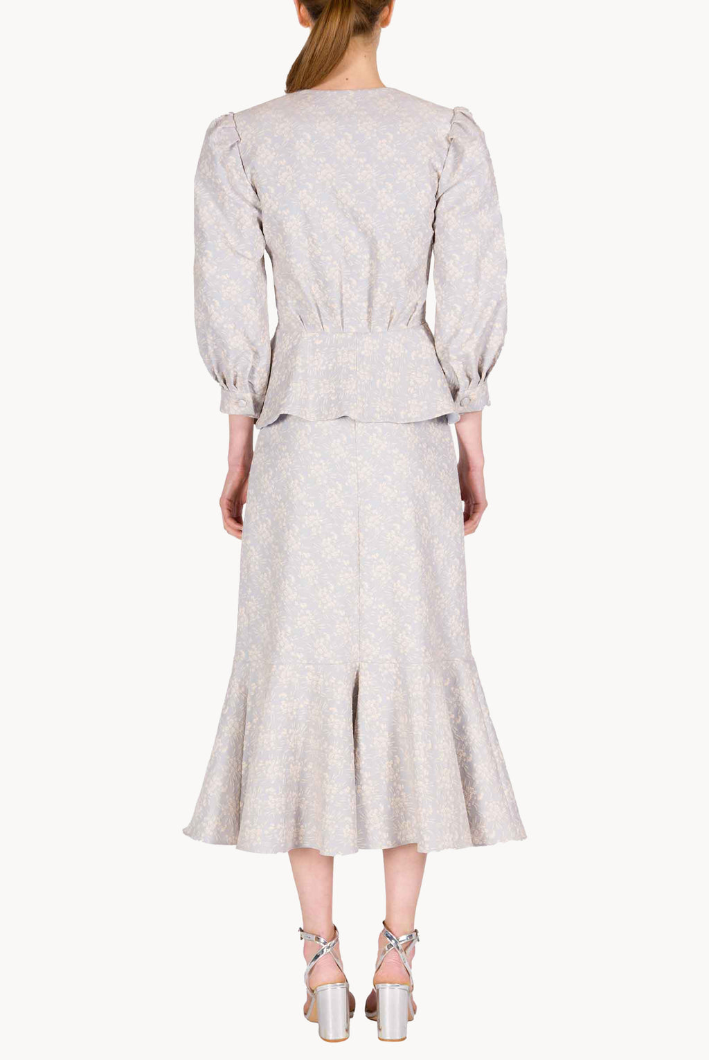 Puffy Sleeve Floral Jacquard Flounced Jacket