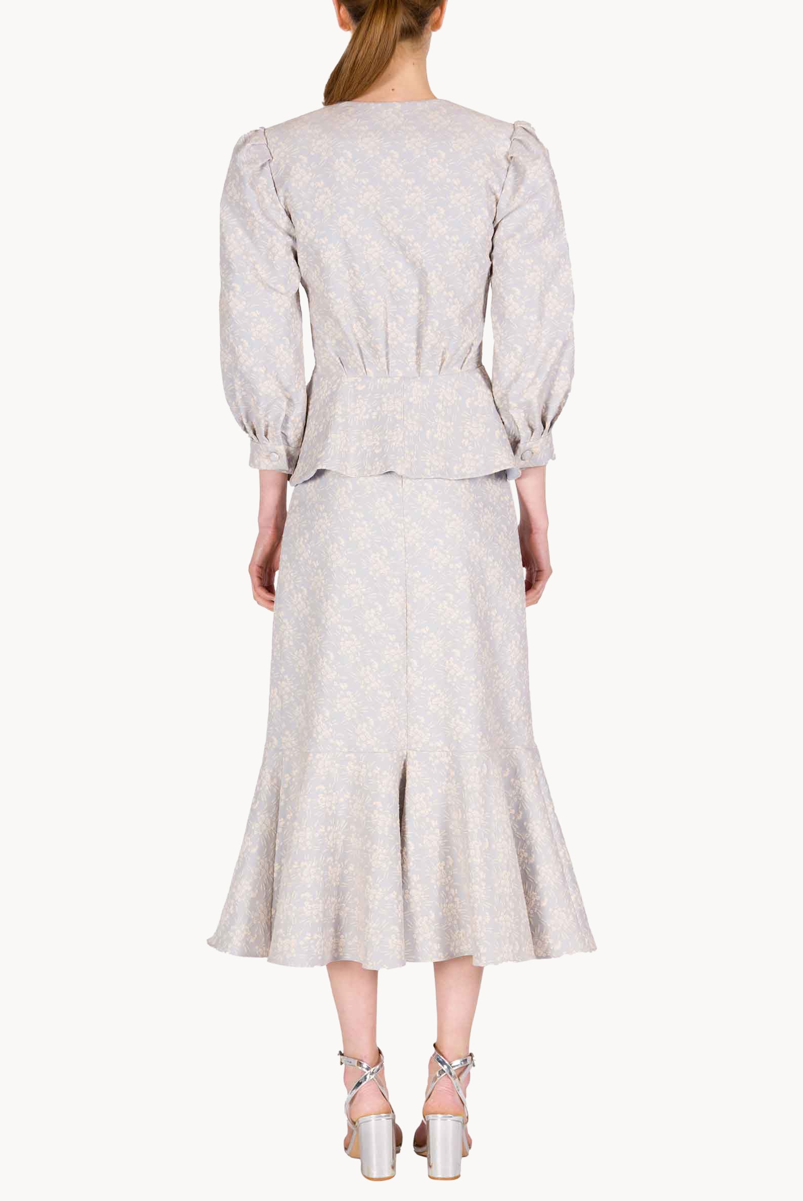 Puffy Sleeve Floral Jacquard Flounced Jacket