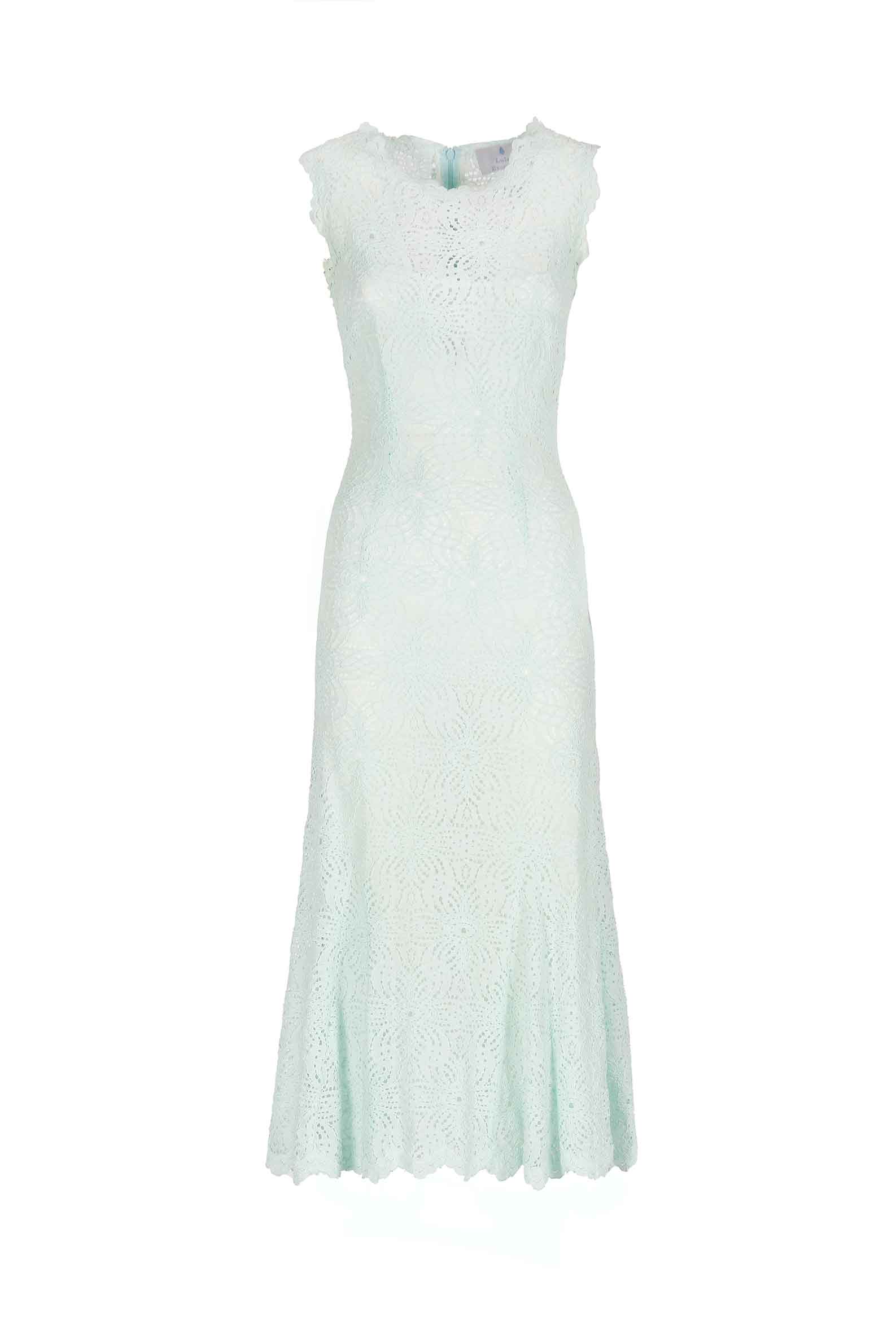 Abito Midi in Pizzo Azzurro Ghiaccio