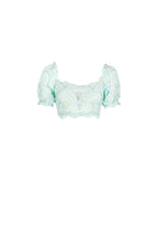 Abito con Maniche a Sbuffo in Tulle con Paillettes e Spalle Scoperte