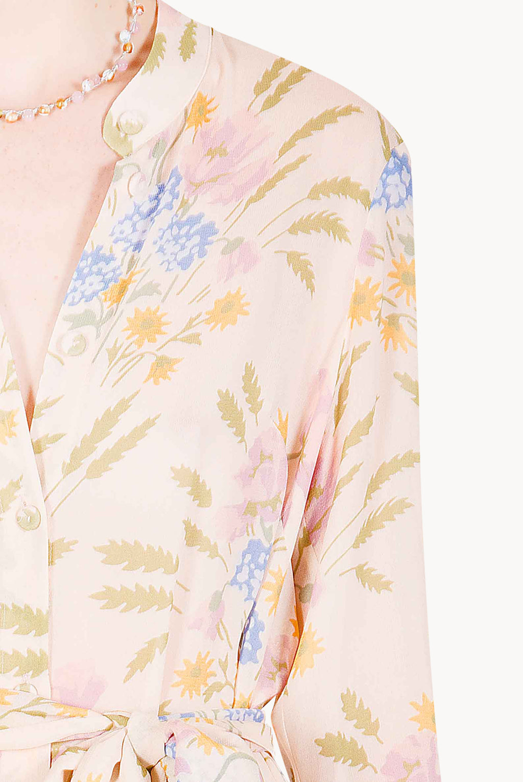 Abito con Cintura in Georgette Stampata in macro Blooming Mirage