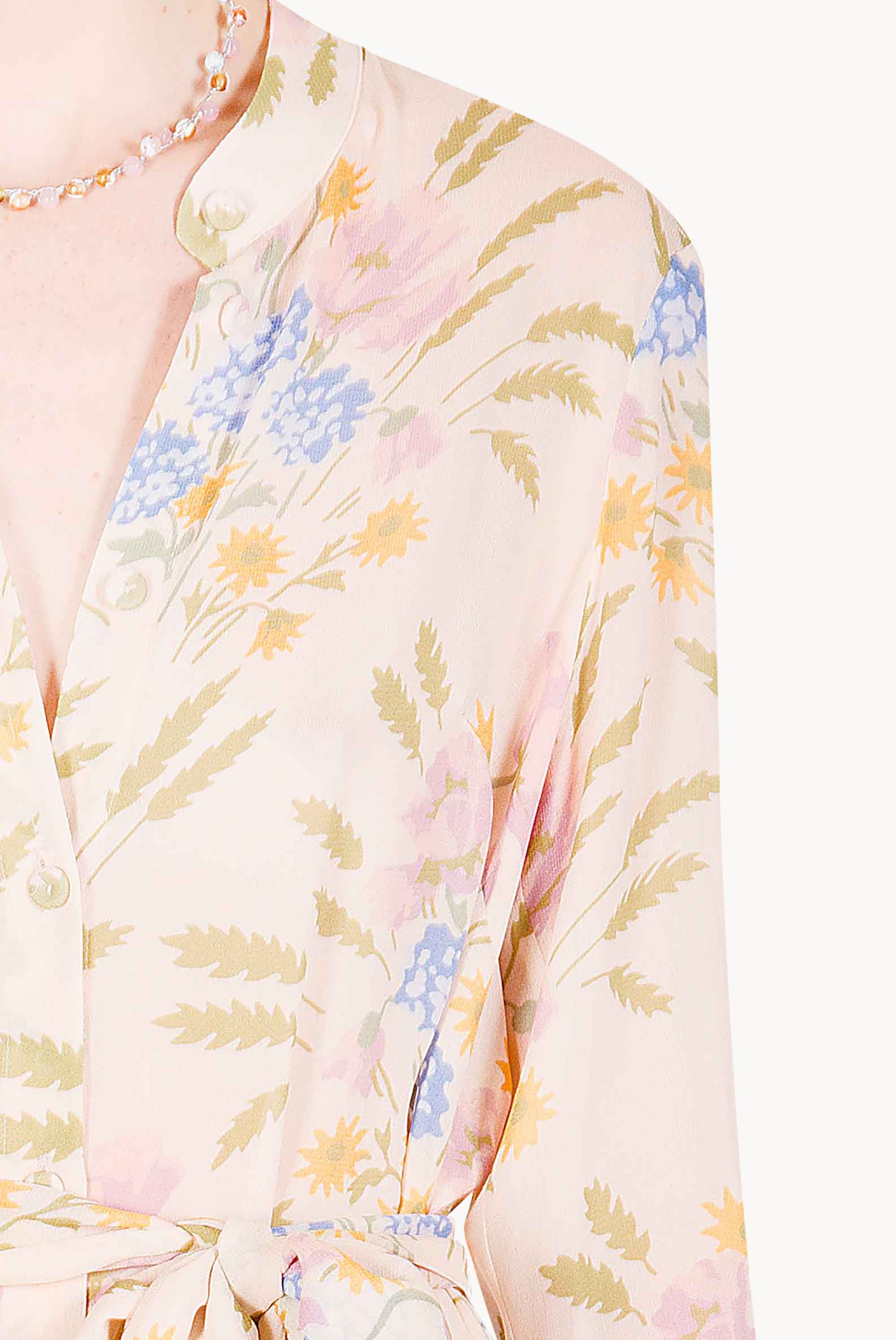 Abito con Cintura in Georgette Stampata in macro Blooming Mirage
