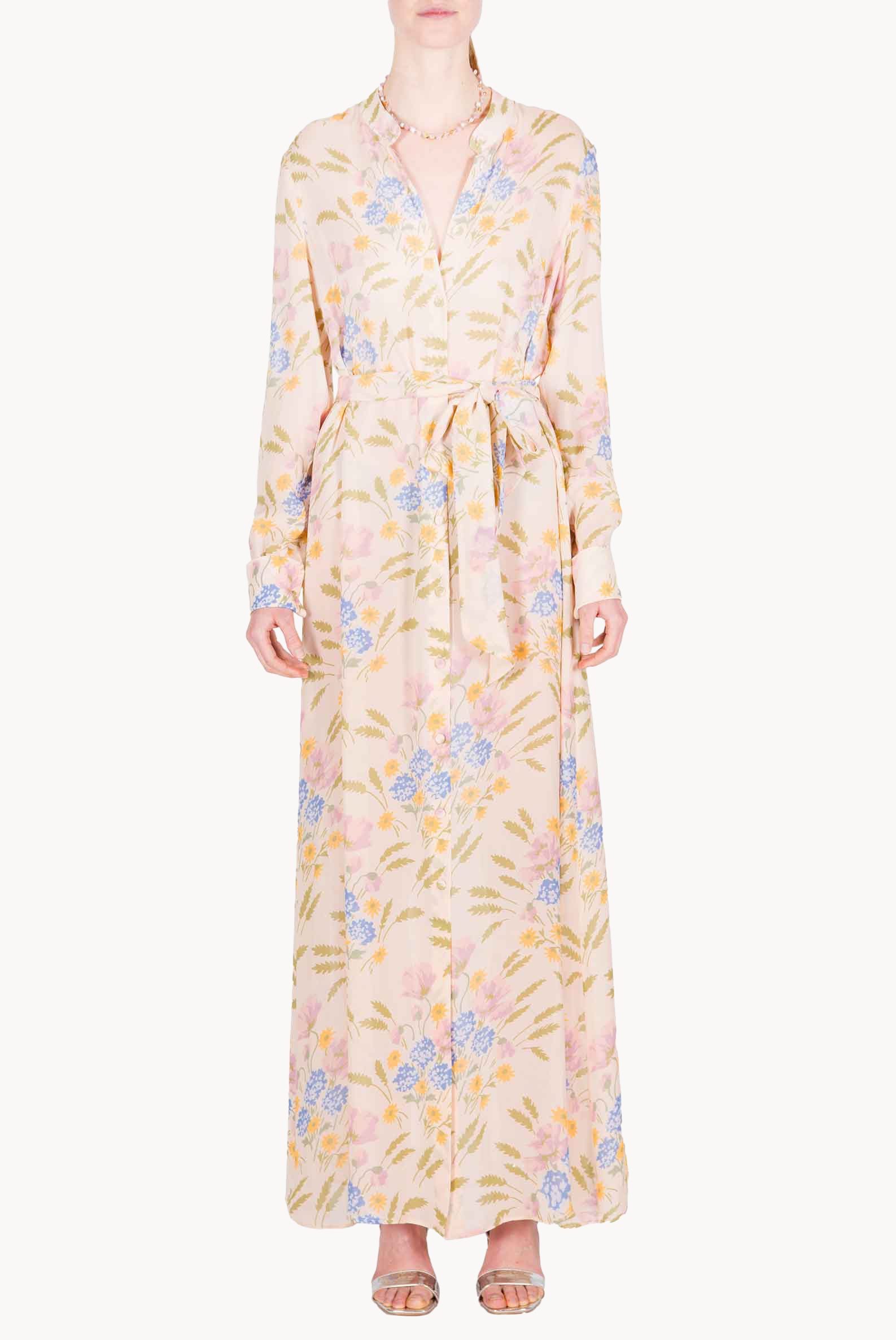 Abito con Cintura in Georgette Stampata in macro Blooming Mirage