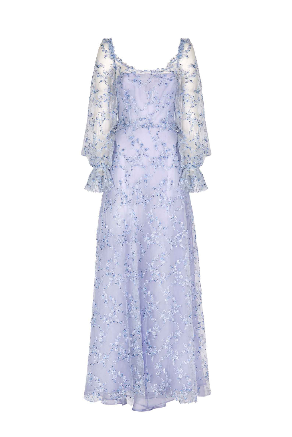 Blue Tulle Evening Dress With Embroidery
