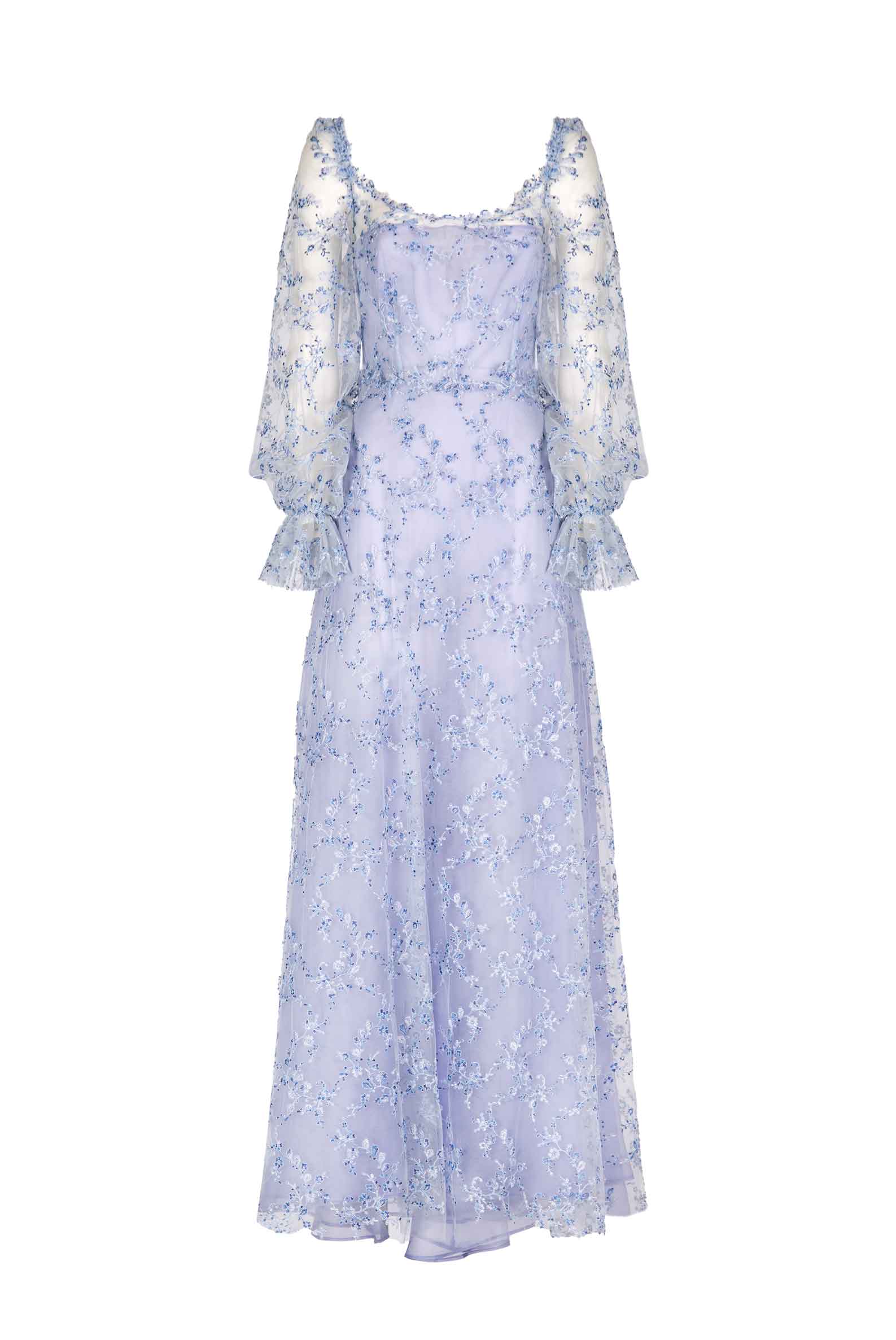 Abito da Sera in Tulle Blu con Ricami