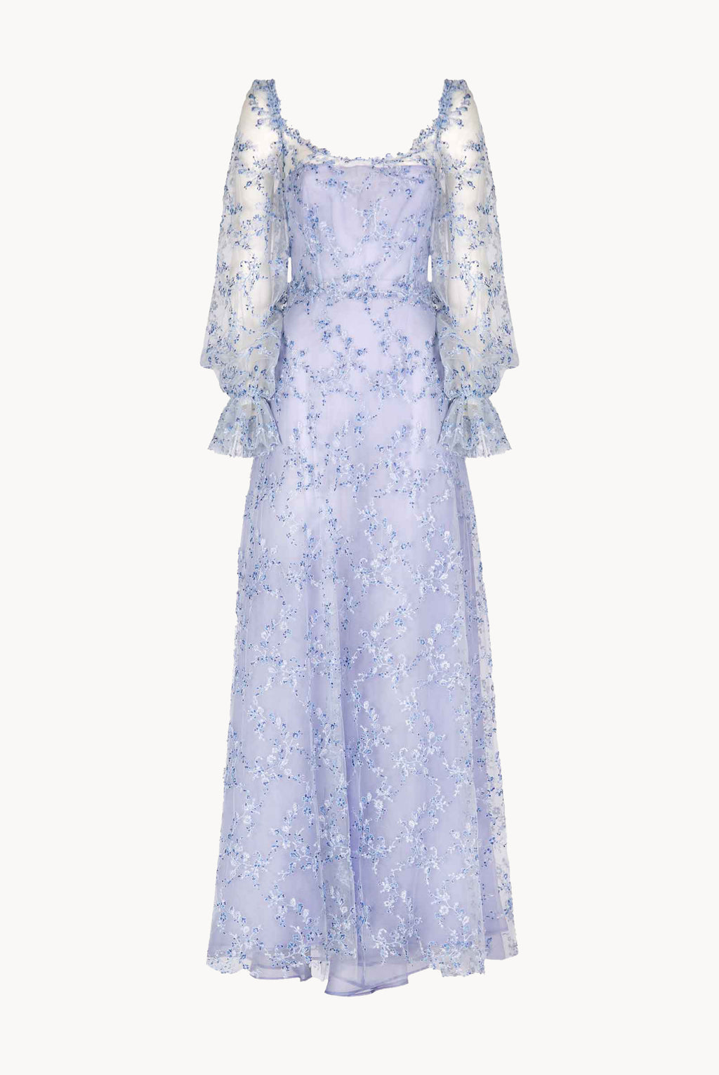 Blue Tulle Evening Dress With Embroidery