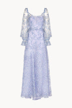 Blue Tulle Evening Dress With Embroidery