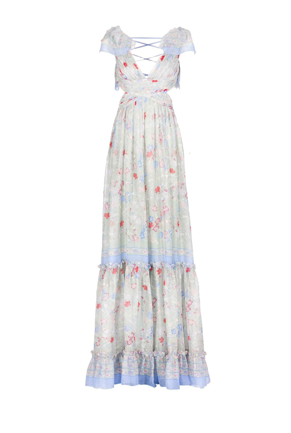 Abito in Chiffon Stampato con Schiena Scoperta in Fiori Gilly