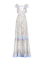 Abito in Chiffon Stampato con Schiena Scoperta in Fiori Gilly