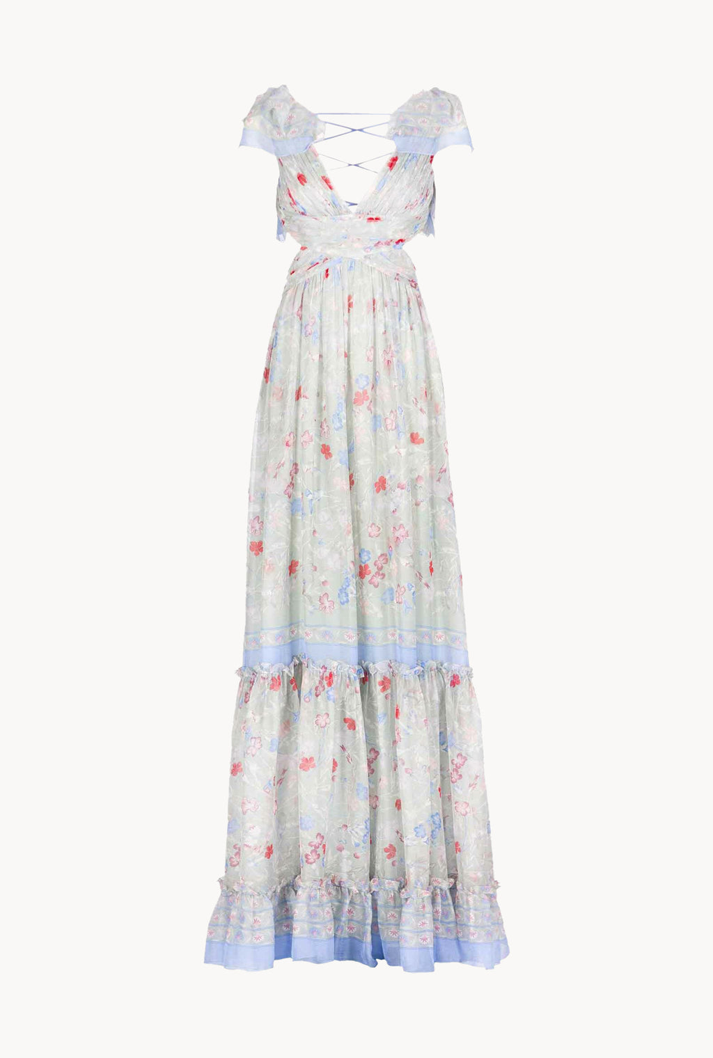 Abito in Chiffon Stampato con Schiena Scoperta in Fiori Gilly