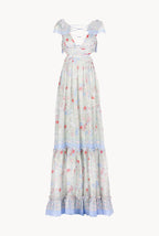 Abito in Chiffon Stampato con Schiena Scoperta in Fiori Gilly