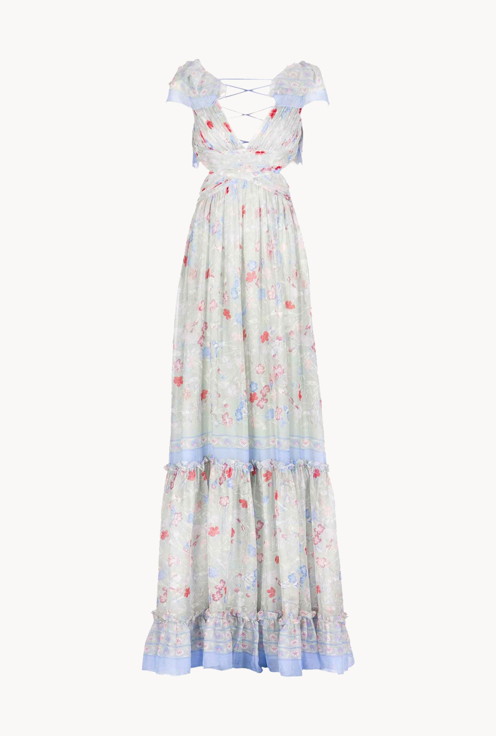 Abito in Chiffon Stampato con Schiena Scoperta in Fiori Gilly