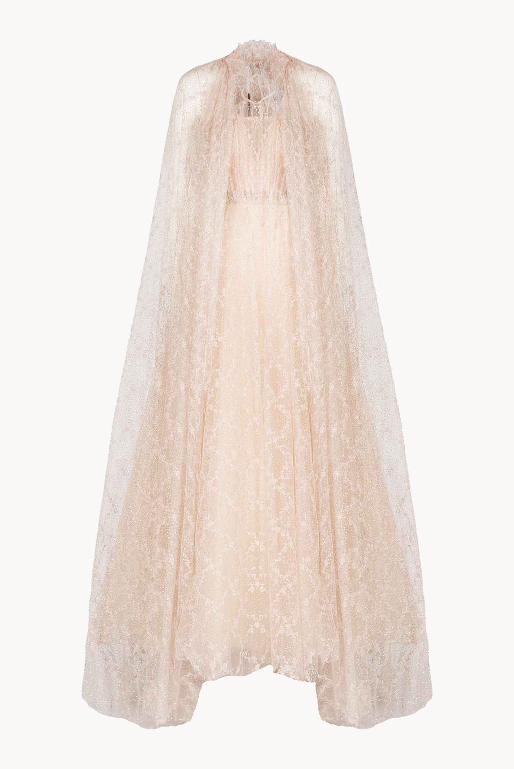 Evening Embroidered Shiny Tulle Mantle Gown