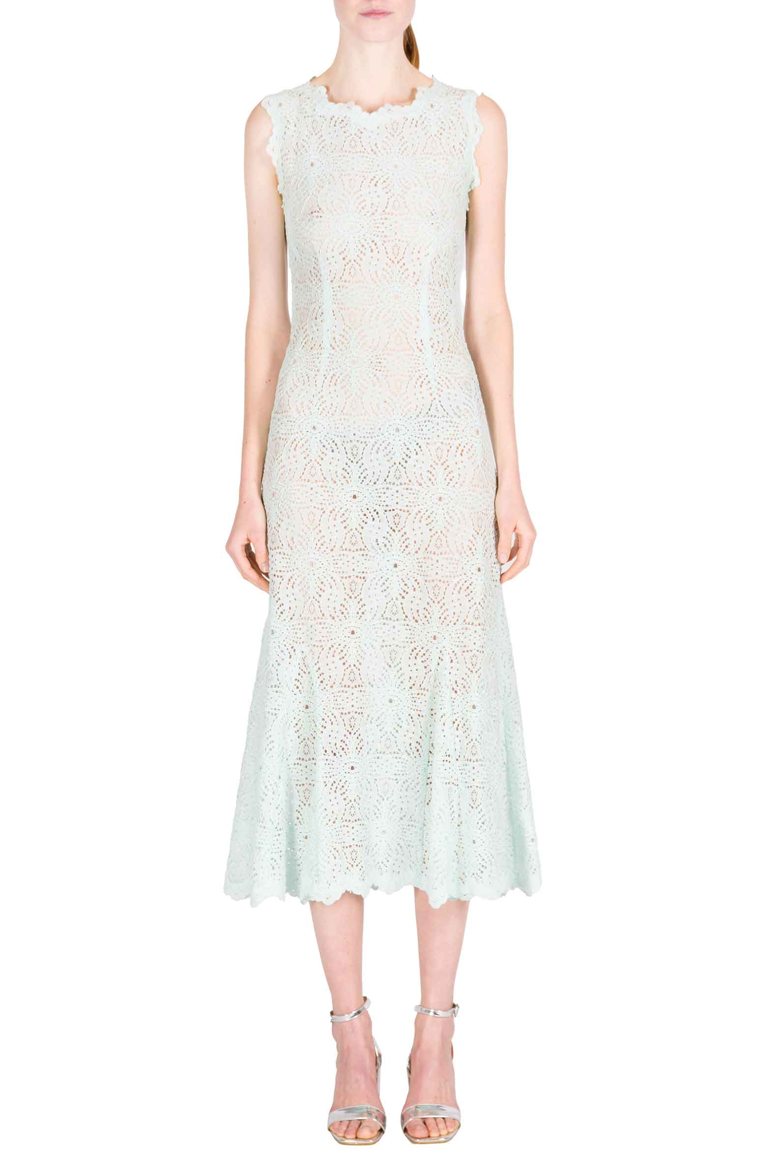 Abito Midi in Pizzo Azzurro Ghiaccio