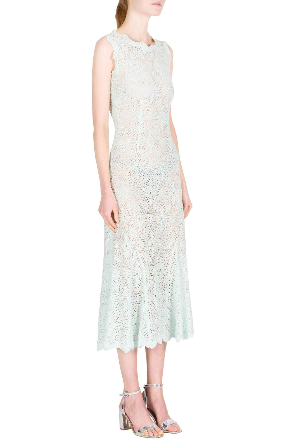 Abito Midi in Pizzo Azzurro Ghiaccio