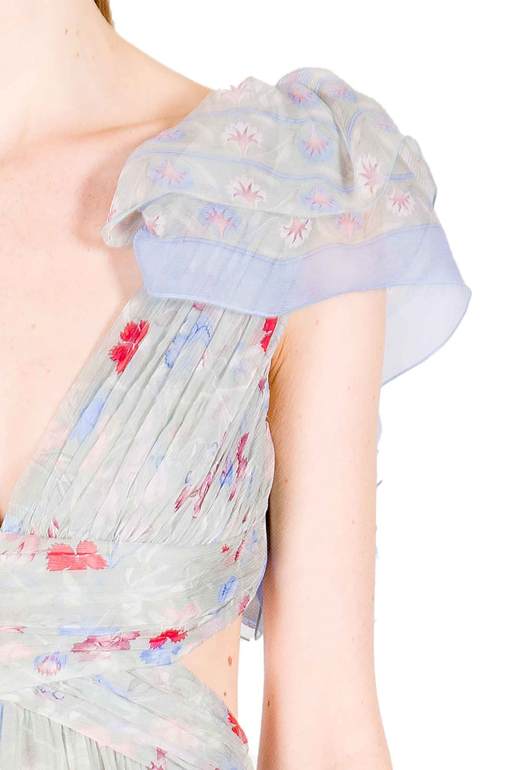 Abito in Chiffon Stampato con Schiena Scoperta in Fiori Gilly
