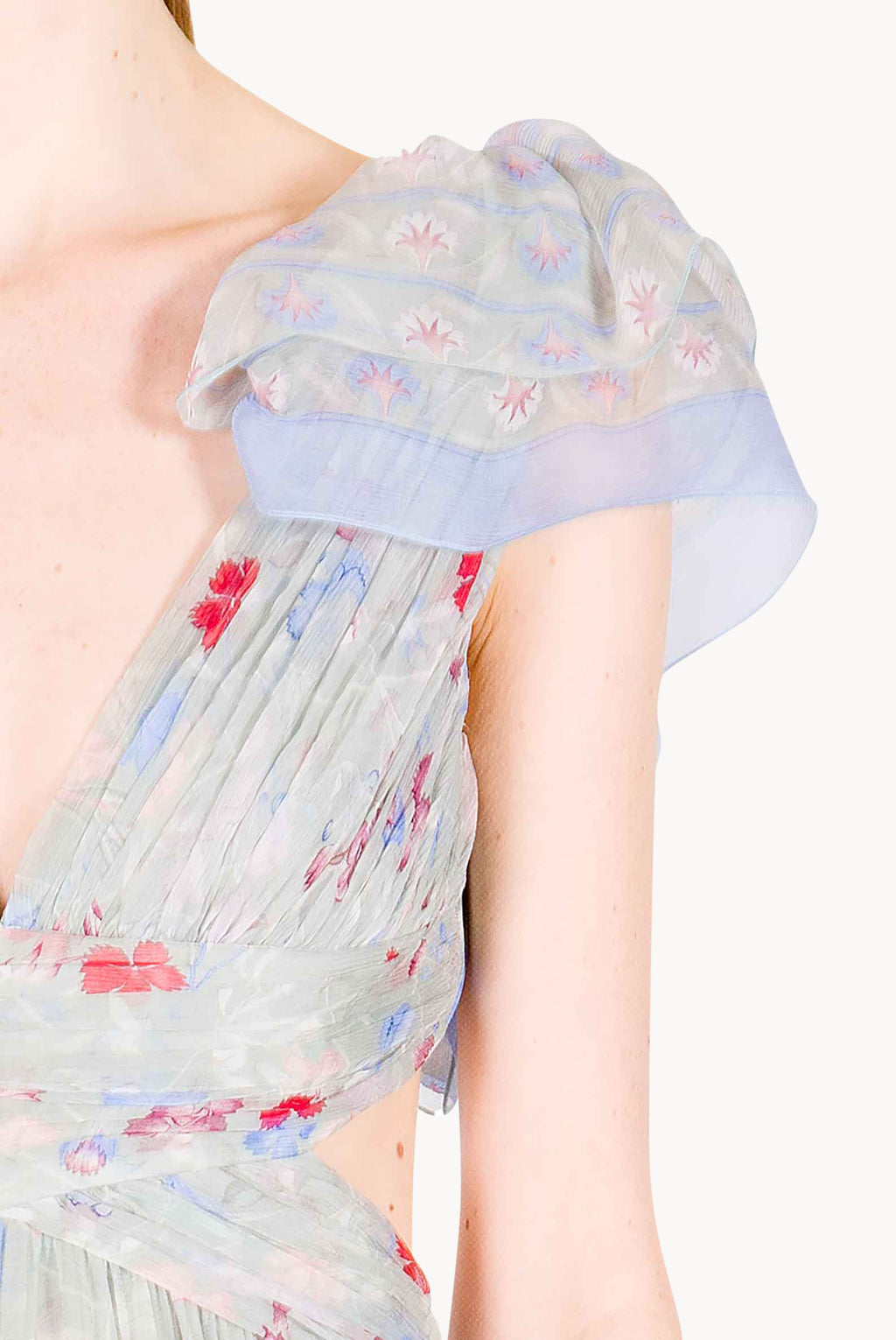 Abito in Chiffon Stampato con Schiena Scoperta in Fiori Gilly