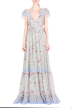 Abito in Chiffon Stampato con Schiena Scoperta in Fiori Gilly
