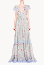 Abito in Chiffon Stampato con Schiena Scoperta in Fiori Gilly