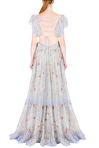 Abito in Chiffon Stampato con Schiena Scoperta in Fiori Gilly