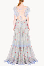 Abito in Chiffon Stampato con Schiena Scoperta in Fiori Gilly