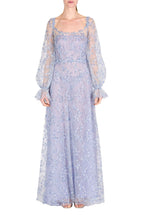 Blue Tulle Evening Dress With Embroidery