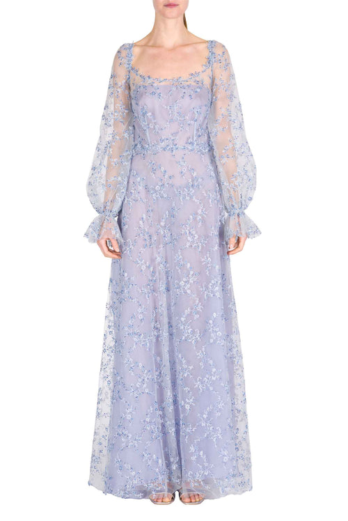 Abito da Sera in Tulle Blu con Ricami