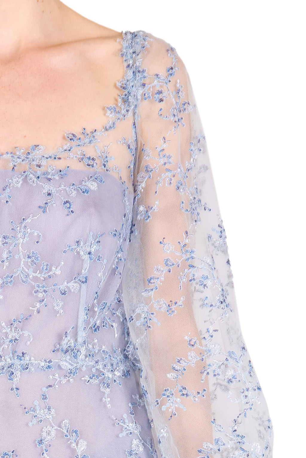 Blue Tulle Evening Dress With Embroidery