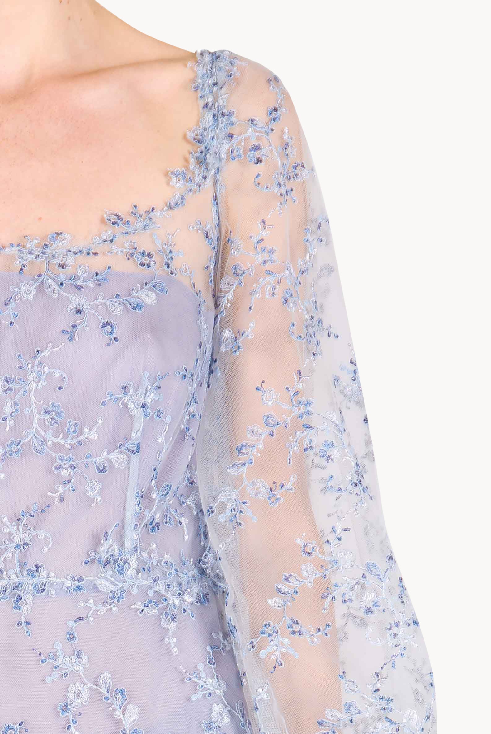 Blue Tulle Evening Dress With Embroidery