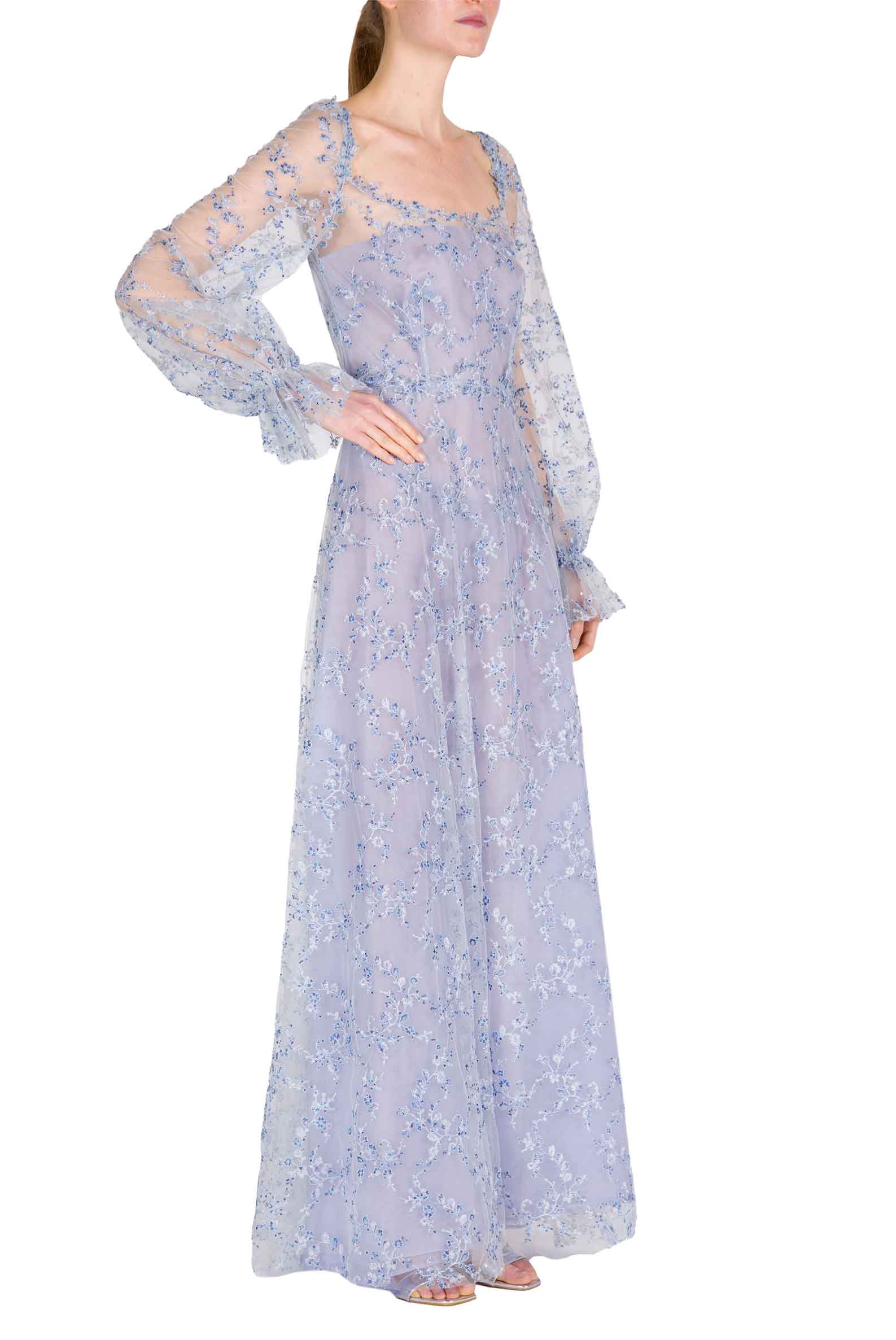 Blue Tulle Evening Dress With Embroidery