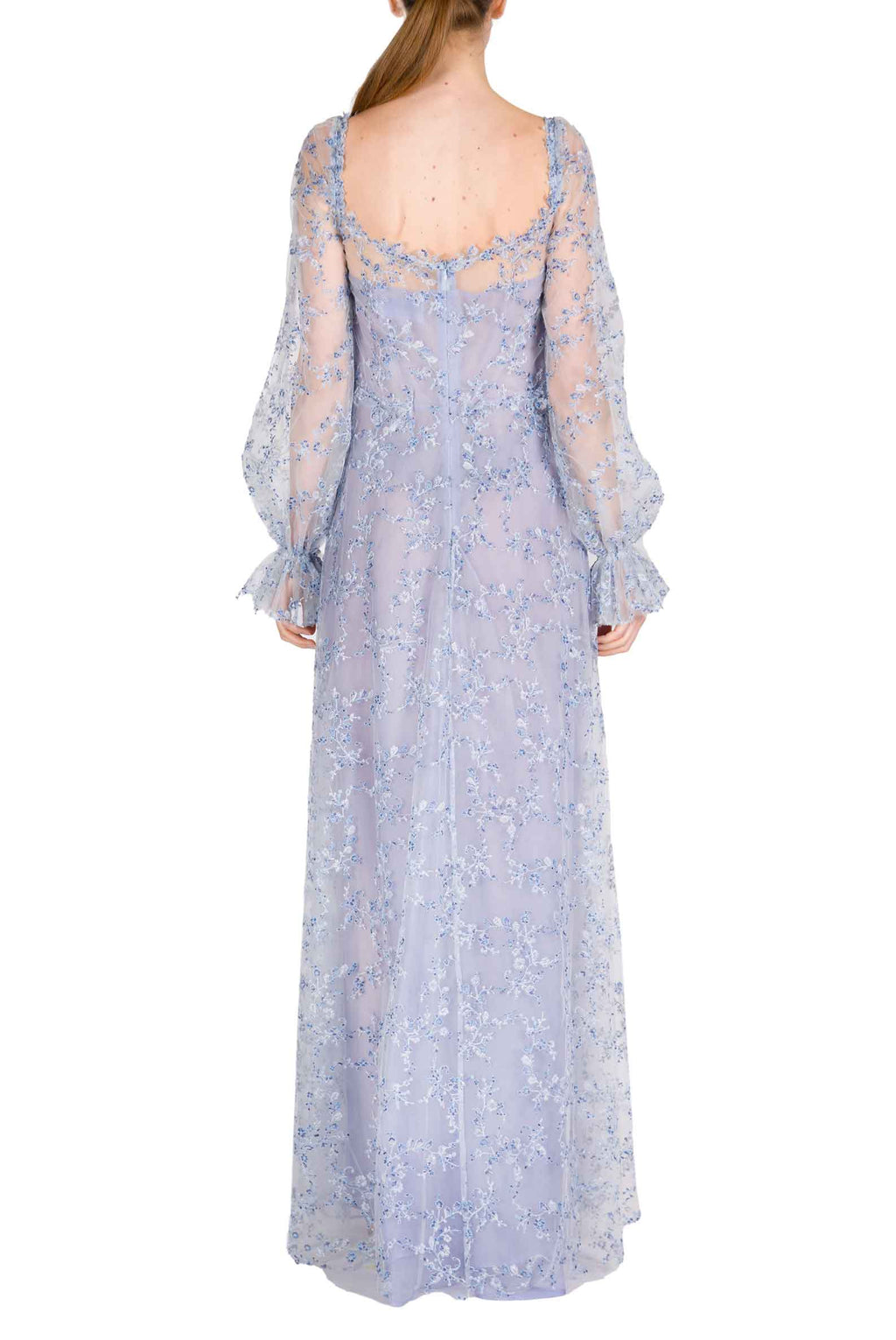 Blue Tulle Evening Dress With Embroidery