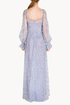Blue Tulle Evening Dress With Embroidery