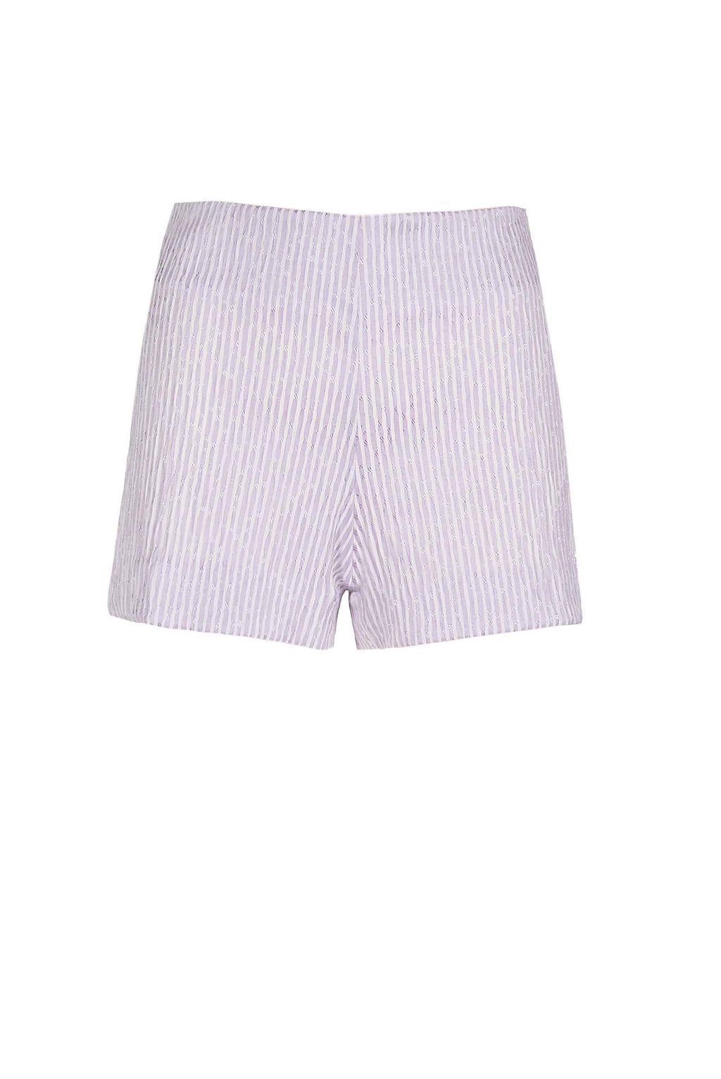 Shorts in Cotone Elasticizzato a Righe Lilla