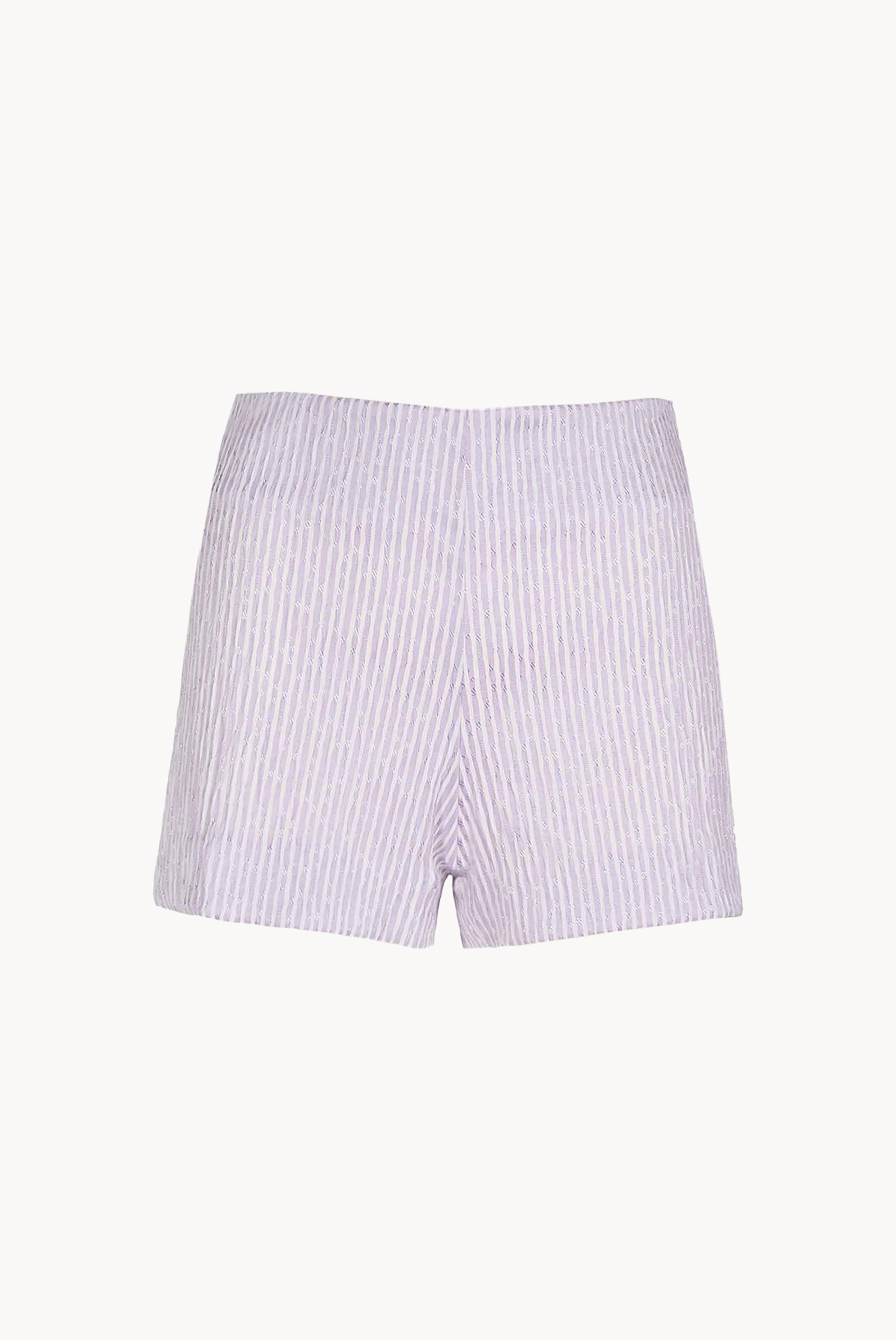 Shorts in Cotone Elasticizzato a Righe Lilla