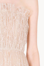 Evening Embroidered Shiny Tulle Mantle Gown