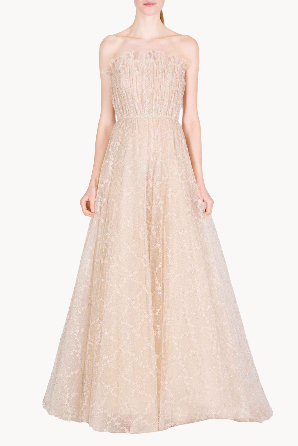 Evening Embroidered Shiny Tulle Mantle Gown