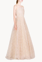 Evening Embroidered Shiny Tulle Mantle Gown