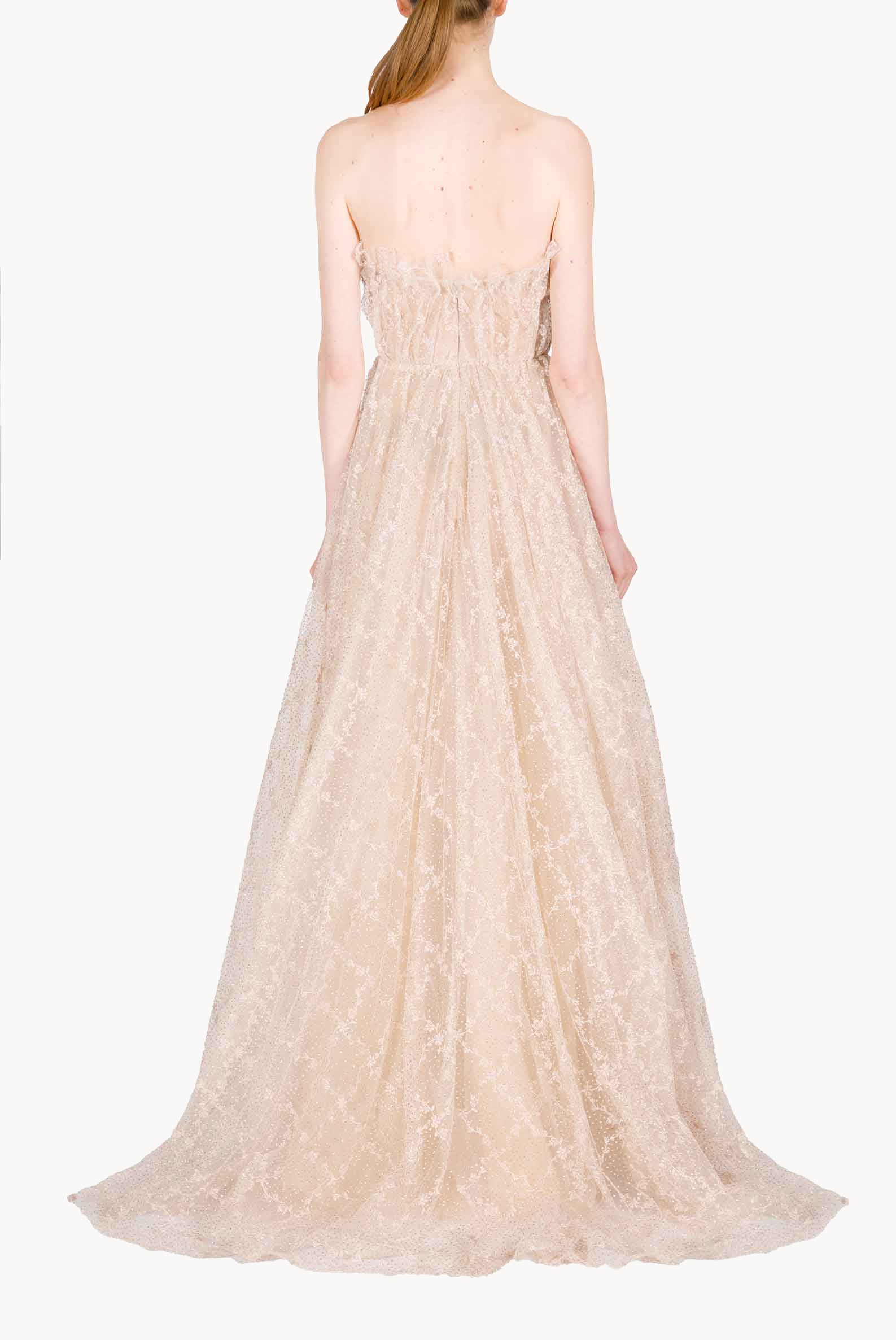 Evening Embroidered Shiny Tulle Mantle Gown