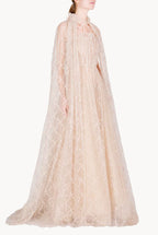 Evening Embroidered Shiny Tulle Mantle Gown