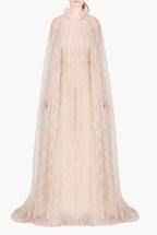 Evening Embroidered Shiny Tulle Mantle Gown
