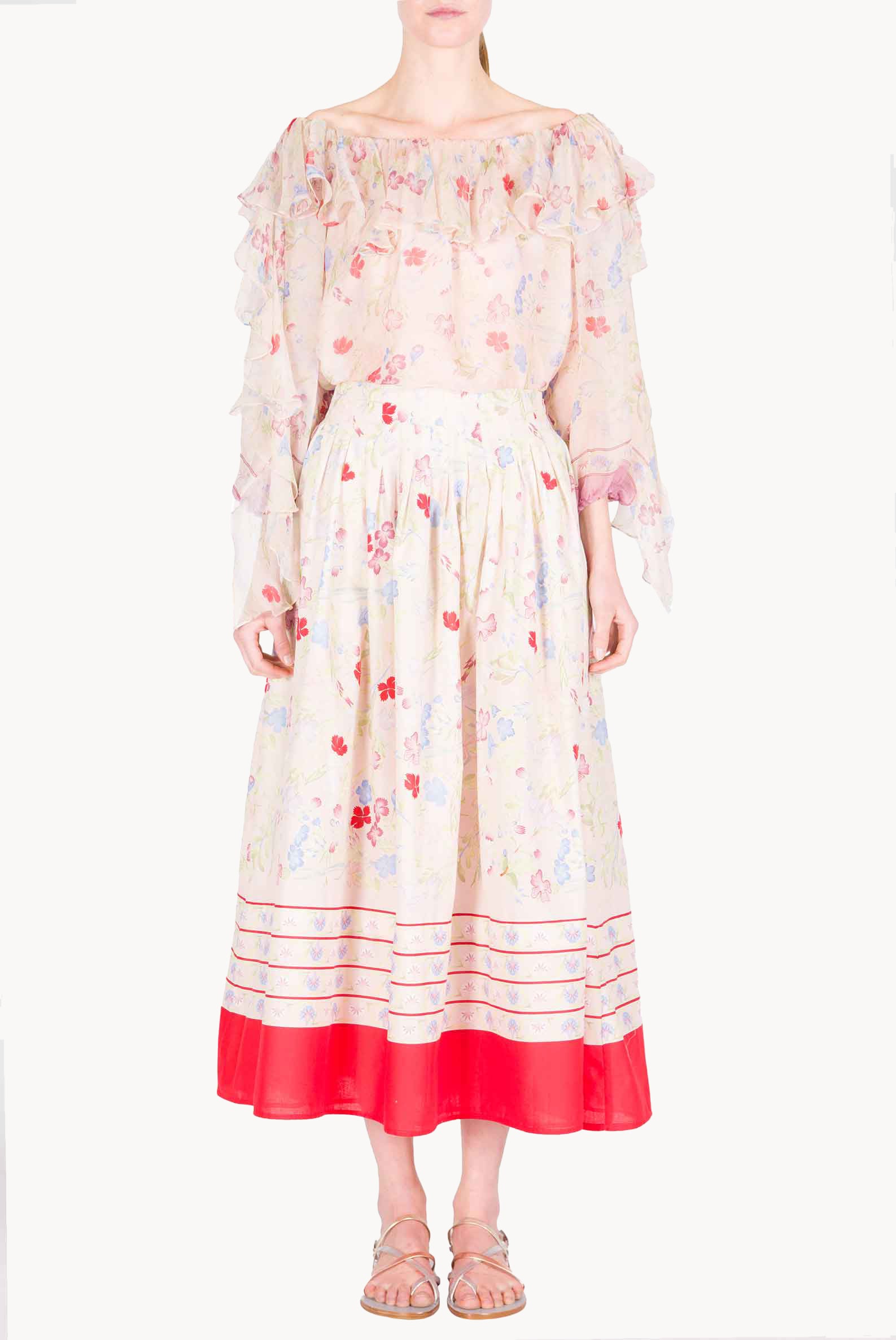 Blusa Stampata in Chiffon con Volant in Fiori Gilly