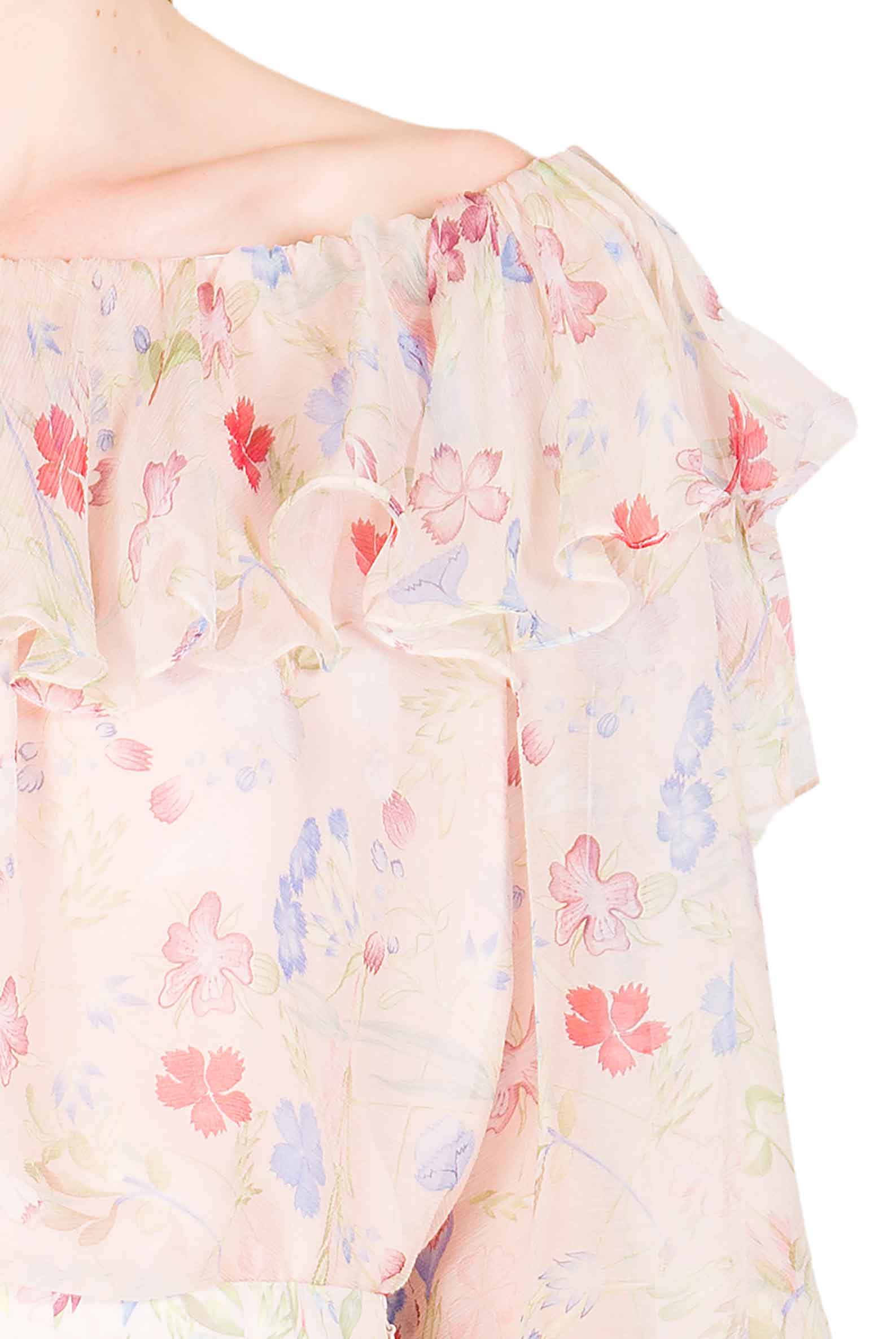 Chiffon Printed Blouse With Volants in Gilly Flowers