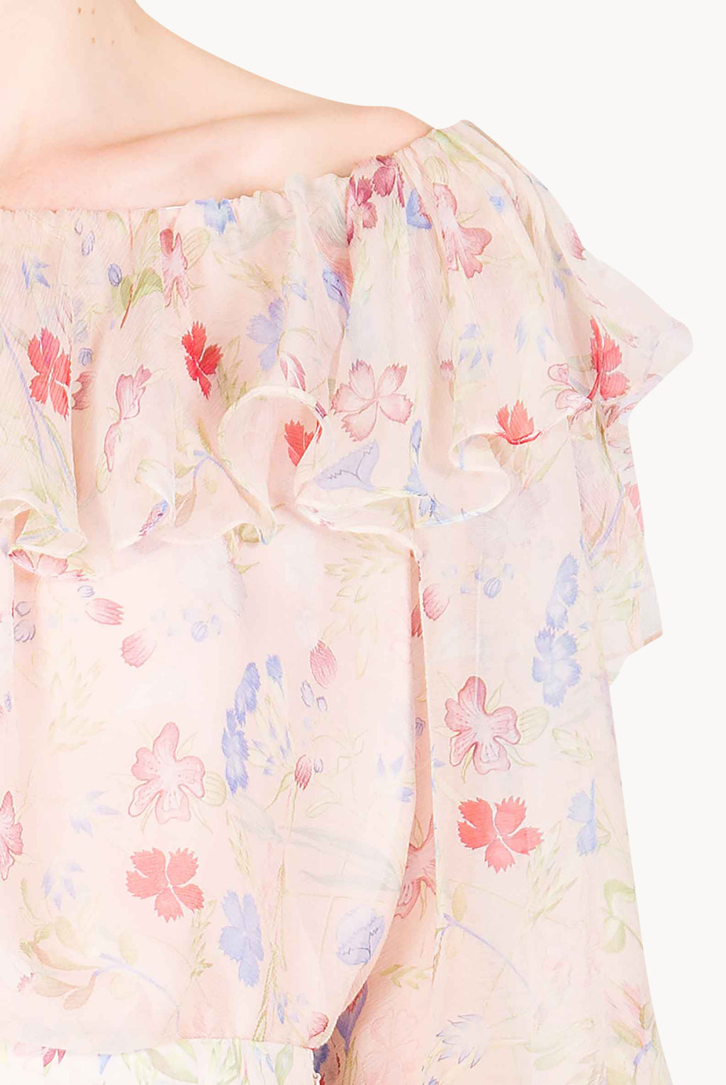 Chiffon Printed Blouse With Volants in Gilly Flowers