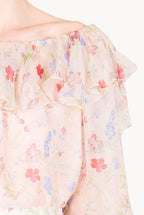 Chiffon Printed Blouse With Volants in Gilly Flowers
