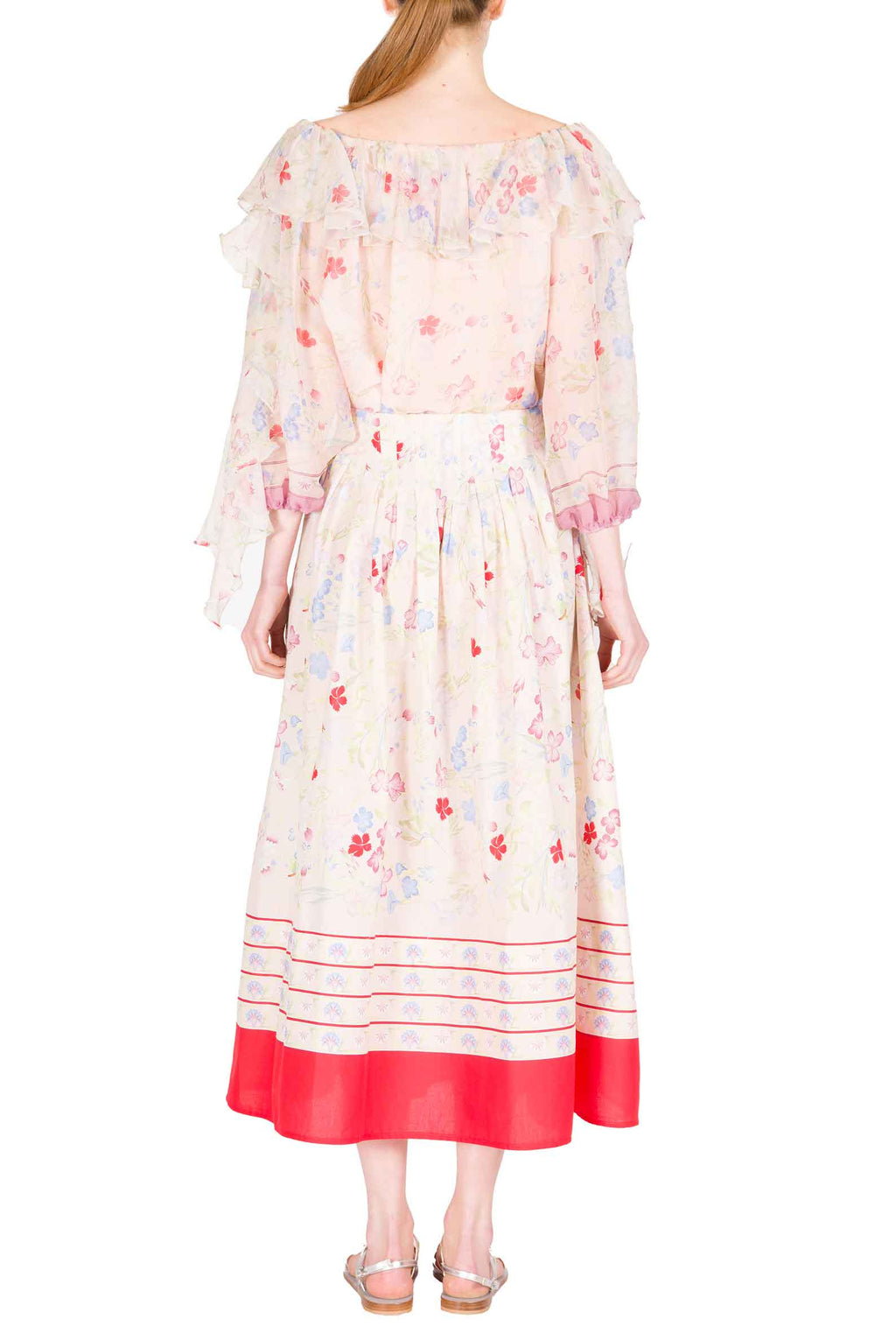 Chiffon Printed Blouse With Volants in Gilly Flowers